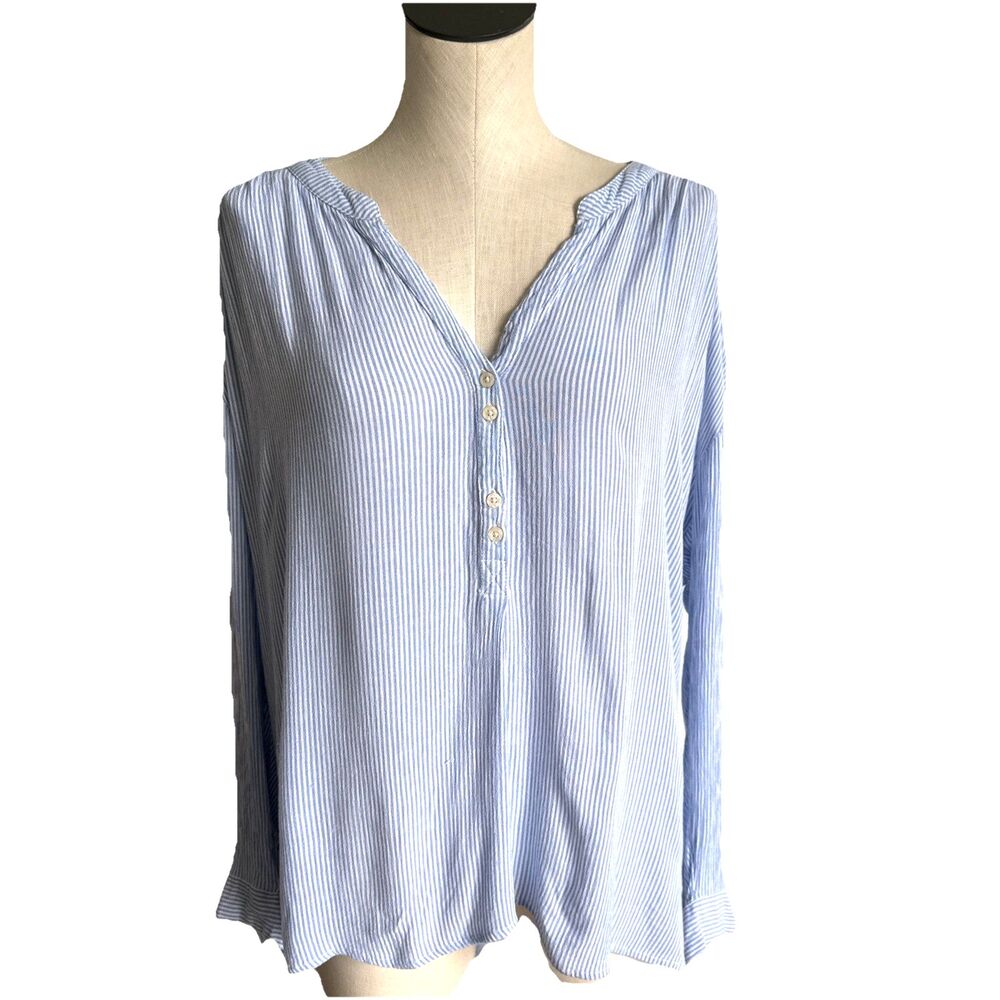 NINE WEST JEANS Georgia Tunic Blue Stripe V-Neck Shirt Coastal Beach XXL